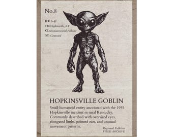 Hopkinsville Alien Goblin Poster | Kentucky Wall Art | Kelly-Hopkinsville Encounter Print | Cryptid Field Guide | Regional Folklore Decor