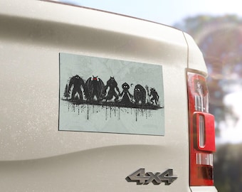 Cryptid Lineup Car Magnet | Bigfoot Mothman Dogman Flatwoods Monster Frogman Squonk | Appalachian Folklore Art Magnet