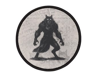 Dogman Aufnäher | Cryptid Aufnäher | Appalachen Hundemensch | Handgezeichneter Werwolf Aufnäher | Bügelbild | Cryptid Sichtungs Aufnäher | Horror Aufnäher