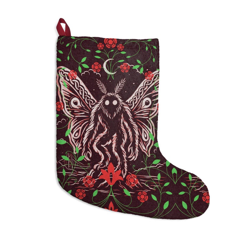 Mothman Christmas Stocking | Cryptid Christmas Decor | Point Pleasant West Virginia Gift | Appalachian Folklore | Gothic Holiday Stocking image 2