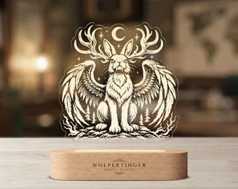 Lampe Wolpertinger | Lampe cryptide du folklore allemand | Veilleuse créature mythique bavaroise | Décoration Jackalope ailé | Cadeau cryptide