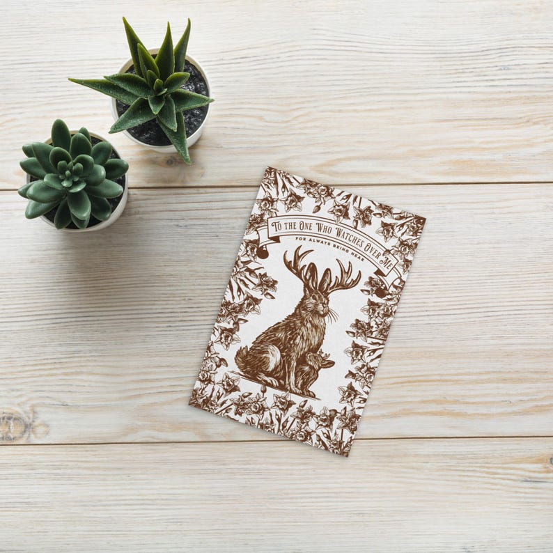 Jackalope Mother Postcard | Antlered Rabbit Mom and Baby Art | Woodland ...