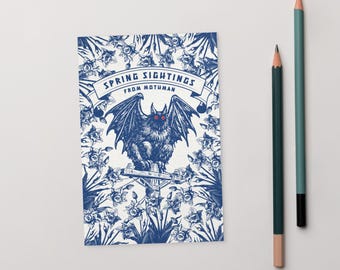 Mothman Postkarte | Frühling Cryptid Postkarte | Appalachen Folklore Kunst | Handgezeichnetes Cryptid Briefpapier