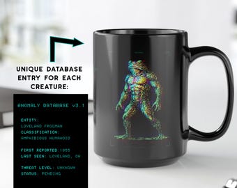 Loveland Frogman Glitch Database Mug | Retro CRT Cryptid Coffee Cup | Ohio Frog Man Folklore | Anomaly Database | Sci-Fi Horror Gift