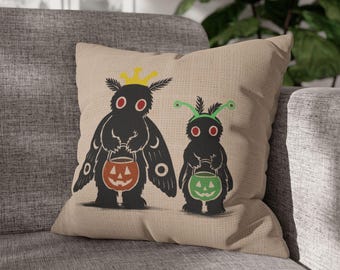 Housse de coussin Mothman pour Halloween | Décoration cryptide mignonne | Mothman pour Halloween | Coussin décoratif rétro | Cadeau cryptide