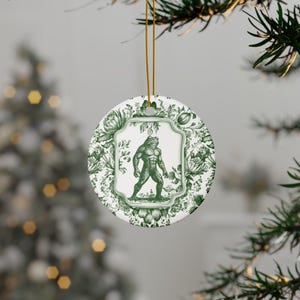 Frogman Ornament | Green Delft Style Decor Loveland Ohio Cryptid Ornament | Vintage Botanical Gothic Folk Horror Gift
