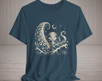 T-shirt Kraken | T-shirt Monstre marin | T-shirt Pieuvre géante | T-shirt Cryptide nautique | Créature océanique à tentacules | Cadeau folklorique maritime