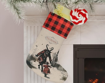 Calza di Natale personalizzata con Krampus / Decorazioni natalizie vintage / Decorazioni natalizie dark