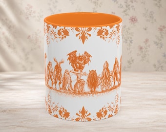 Orange Cryptid Coffee Mug | Complete Lineup: Bigfoot Mothman Nessie Wendigo & Legendary Creatures | Delft Style Ceramic Mug | Hand-Drawn