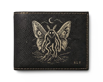 Mothman Leather Wallet | RFID Bifold Wallet | Personalized Cryptid Wallet | Appalachian Folklore | Gift for Men | Brown or Black Wallet