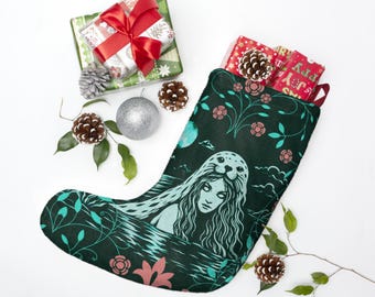 Chaussette de Noël Selkie | Décorations de Noël folkloriques écossaises | Chaussette Femme Phoque | Décorations de Noël côtières | Cadeau de Noël folklorique