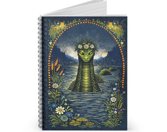Loch Ness Monster Notebook | Nessie Cryptid Journal Spiral | Scottish Folklore Stationery | Floral Folk Art Notebook | Hand Drawn