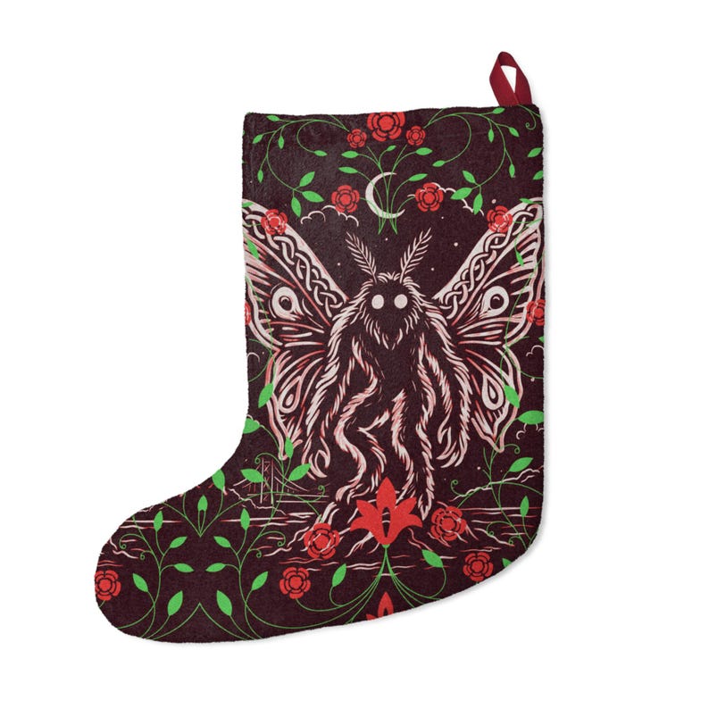 Mothman Christmas Stocking | Cryptid Christmas Decor | Point Pleasant West Virginia Gift | Appalachian Folklore | Gothic Holiday Stocking image 4