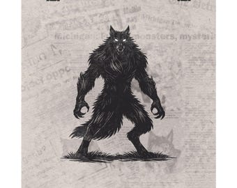 Dogman Kunstdruck | Poster Werwolf | Beast of Bray Cryptid Wandkunst | Appalachische Folklore Kreatur | Gothic Wohndekor