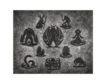 Appalachen Cryptid Poster | Mothman Big Foot Dogman Flatwoods Monster Kunstdruck | Folk Horror Wanddeko