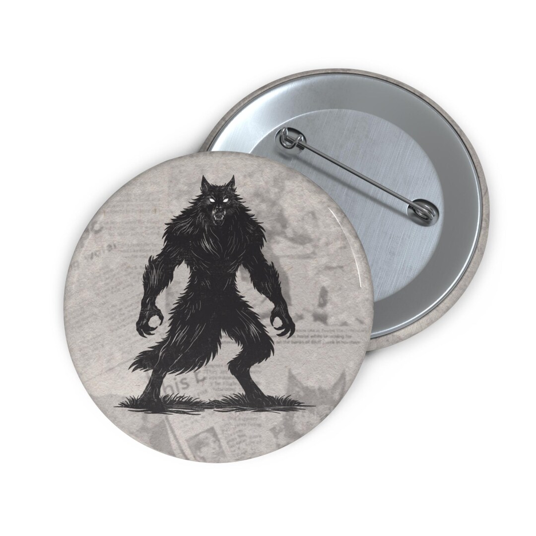 Dogman Pin | Hand Drawn Cryptid Button | Vintage Newspaper Clipping Art ...