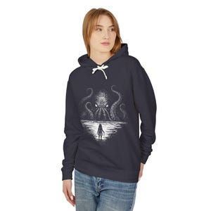 Kraken Hoodie | Dark Ocean Cryptid Folk Art Pullover | Mythic Sea Creature Sweatshirt