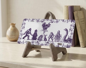 Dark Purple Cryptid Vanity License Plate | Plum Mothman Bigfoot Flatwoods Frogman Nessie Jackalope | Delft Chinoiserie Folklore Car Tag