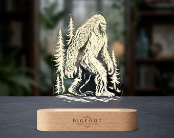 Veilleuse Bigfoot | Lampe Sasquatch | Lampe cryptide gravée | Décoration Nord-Ouest Pacifique | Cadeau Bigfoot