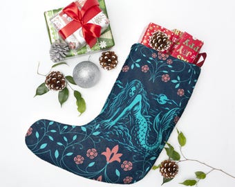 Chaussette de Noël sirène effrayante | Décoration de Noël sirène gothique | Cadeau sirène des océans sombres | Chaussette de Noël insolite