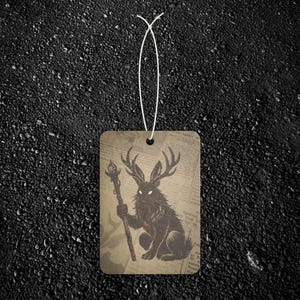 Jackalope Car Air Freshener | Cryptid Car Accessory | Antique Folklore Design | Double Sided Hanging Freshener | Weird Creature Gift
