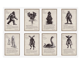 Cryptid Field Archive Sticker Sheet | Bigfoot Mothman Flatwoods Monster Dogman Fresno Nightcrawlers Wendigo Hopkinsville Goblin