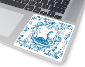 Nessie Sticker | Loch Ness Monster Blue Delft Sticker | Scottish Cryptid Floral Sticker | Folklore Laptop Decal | Cryptozoology Gift