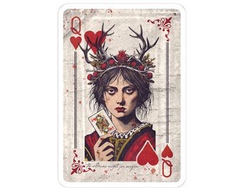 Yellowjackets Stickers, Ominous Red Queen of Hearts Playing Card Design, TV Show Wilderness Inspired, Decals, Laptop Vinyl Stickers