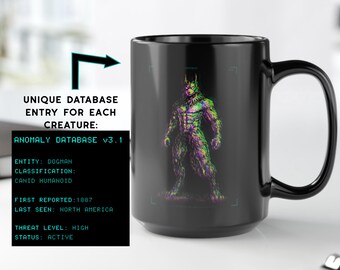 Dogman Coffee Mug | Glitch Cryptid Mug | Anomaly Database Cup | Michigan Dogman | Paranormal Horror Gift | Retro Cyberpunk Coffee Cup