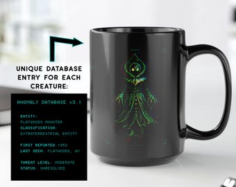 Flatwoods Monster Glitch Database Mug | Retro CRT Cryptid Coffee Cup | Braxie UFO Folklore | Anomaly Database | Sci-Fi Horror Gift