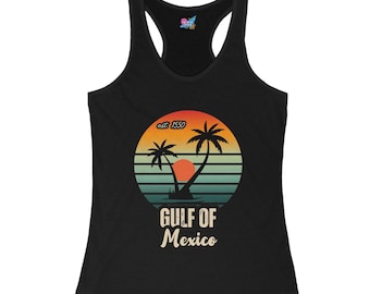 Camiseta sin mangas retro con espalda deportiva del Golfo de México: Palm Tree Beachwear