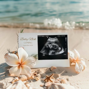 Beach Pregnancy Announcement Digital Summer Pregnancy Announcement Template Boho Baby Announcement Digital Neutral Social Media Reveal