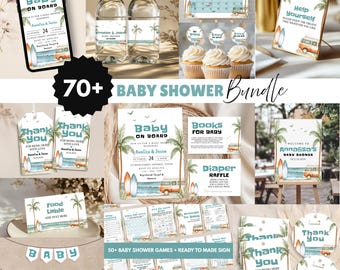 Baby On Board Shower Invitation Bundle Summer Baby Shower Invite Editable Beach Baby Shower Idea Baby Shower Decoration Printable BS006