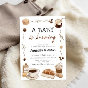 Coffee Bean Baby Shower Invitation Bundle A Baby Is Brewing Coffee Invite Printable Cafe Baby Invite Coffee Theme Gender Neutral Shower