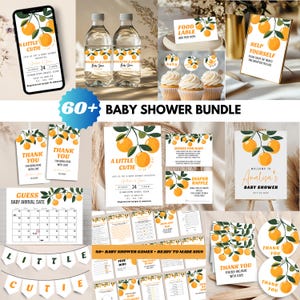 Little Cutie Baby Shower Invitation Bundle Template Editable Cutie Baby Shower Decor Orange Baby Shower Invite Cutie Invitation Bundle BS003