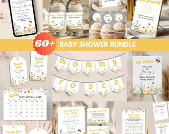 Honey Bee Baby Shower Bundle Bee Baby Shower Invitation Bundle Template Editable Baby Shower Games Bee Floral Baby Shower Decorations BS001