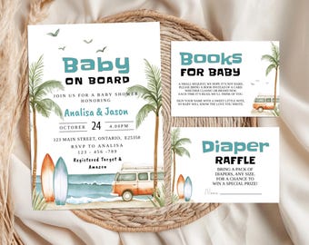 Baby On Board Shower Invitation Bundle Summer Baby Shower Invite Editable Beach Baby Shower Idea Baby Shower Decoration Printable BS006