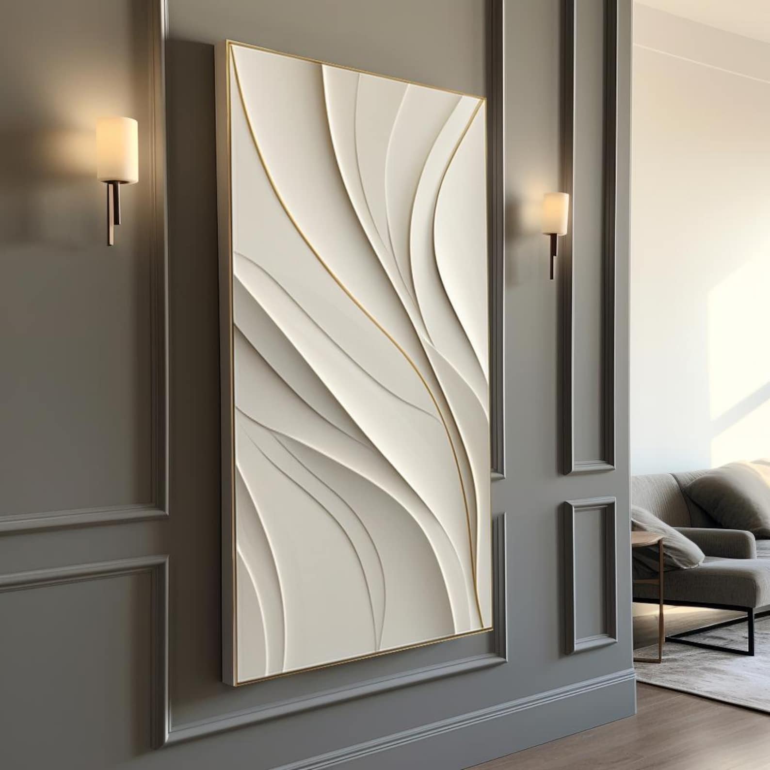 Pure White Textured Wall Hanging Modern Minimalist Art Home Photo Inspiration