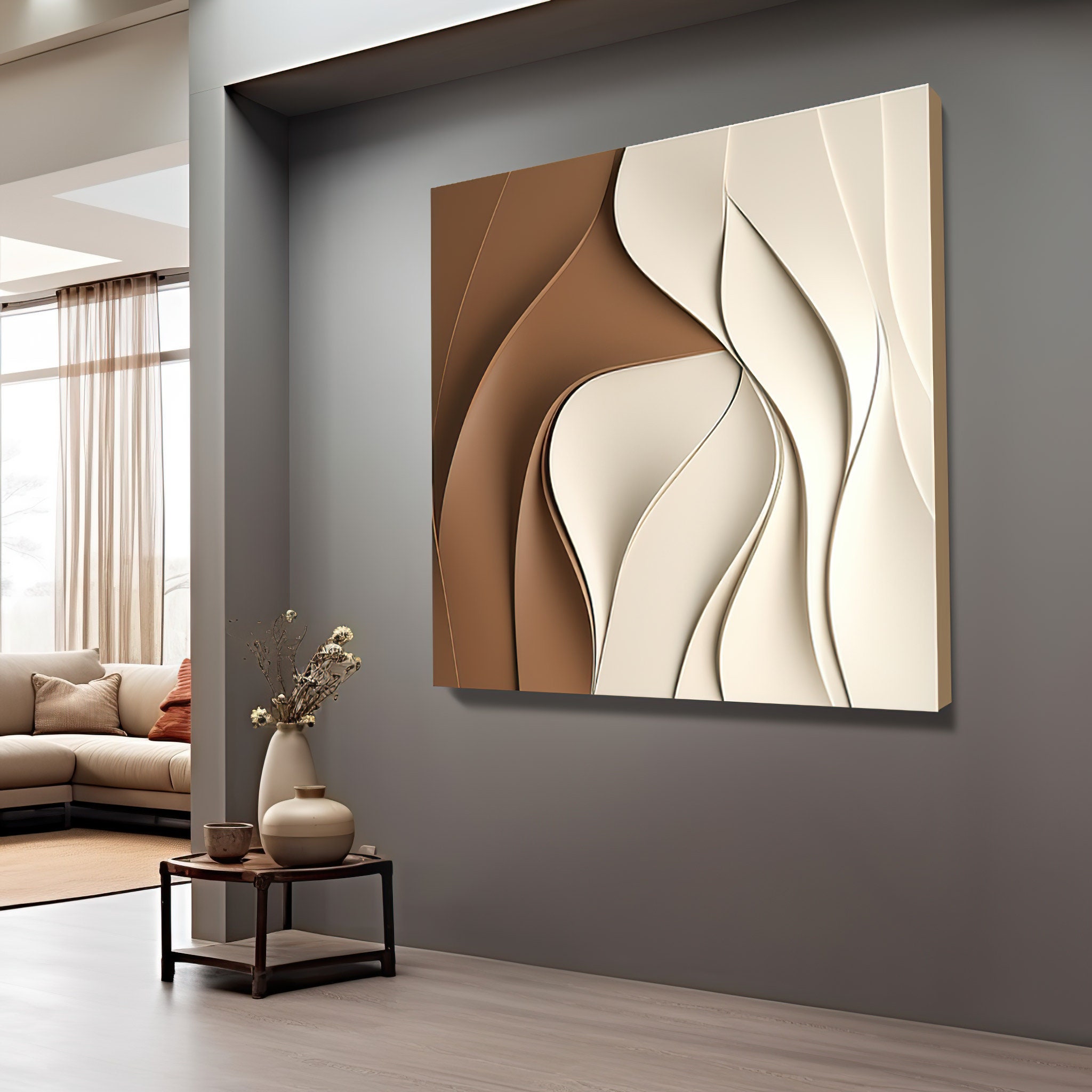 Wave Stripe Decorated Wooden Board- Decorative Wall Hanging