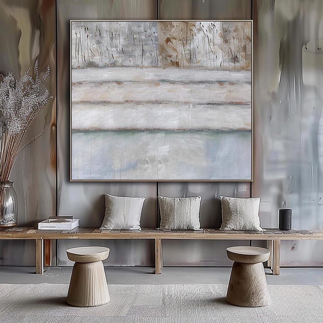 Neutral Abstract Oil Painting: Beige Gray Textured Wall Art - Etsy