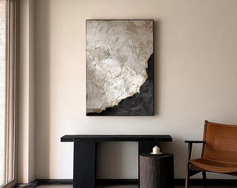 Original Textured Abstract Oil Painting: Neutral Minimalist Wall Art
