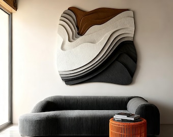 Arte mural de madera 3D: Escultura minimalista en capas, MDF tallado