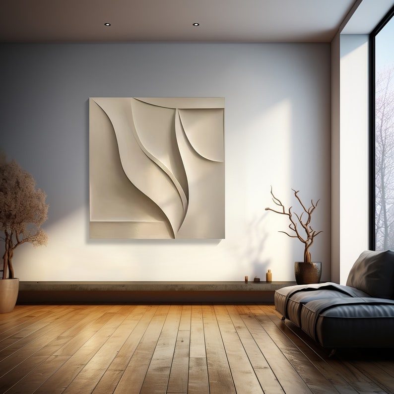 Image showcasing Geometric panels create textured walls in apartment by Pitsou Kedem