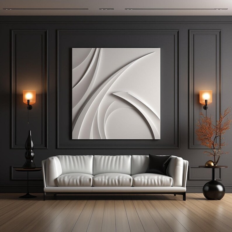 Pure White Textured Wall Hanging- Modern Minimalist Art- Home ... - White Textured Modern Decorative Accents