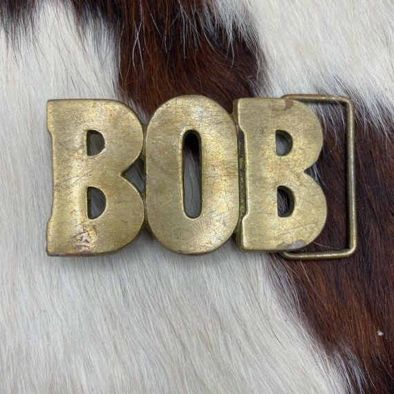Vintage brass BOB belt buckle personalized name