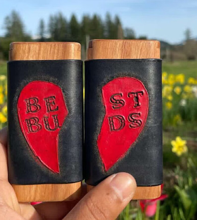 Best Buds BFF Leather Wrapped One Hitter or Dugout Pipe image 1
