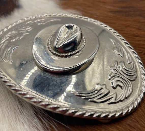 Vintage Cowboy hat western silver colored belt bu… - image 3