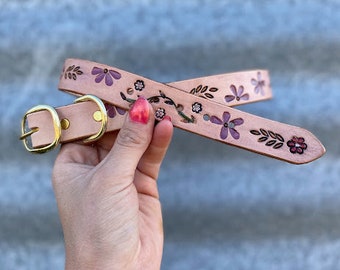 Hand Stamped Retro Floral Dog Collar 1" inch