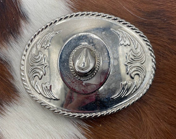 Vintage Cowboy hat western silver colored belt bu… - image 1