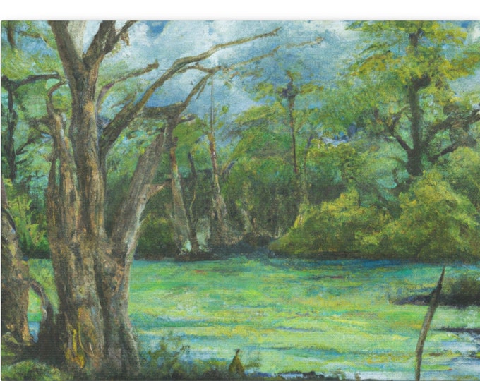 Bayou Beauty: Swamp Oil Painting Print  - Southern Serenity Gallery Wrapped Canvas